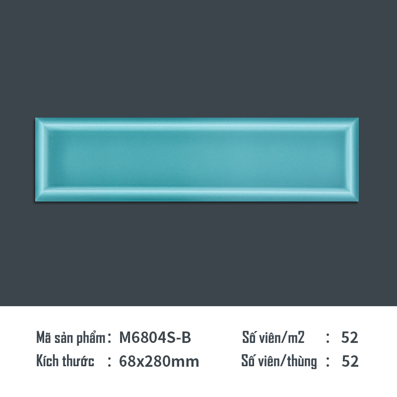 Gạch thẻ xanh nước hồ bóng lõm KT 68x280mm M6804S-B