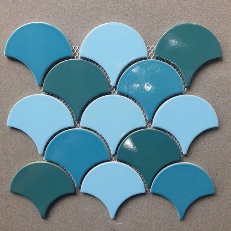 Gạch Mosaic vảy cá 85x95mm mix 3 màu xanh men bóng GP-FT118B246
