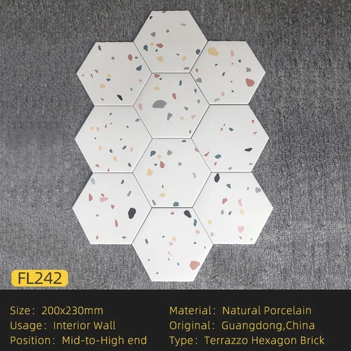 [FL242S] Gạch lục giác Terrazzo trắng 200x230x115mm FL242S